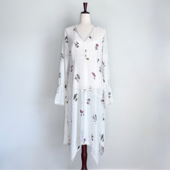 RACHEL Rachel Roy Dresses & Skirts - Rachel Rachel Roy Sheer Floral Pompom Trim Midi Dress